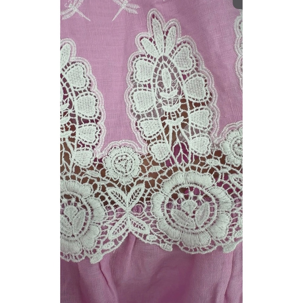 Rent the Runway Pink Linen Lace Eyelet Tiered Midi Skirt Dragonfly Embroidery - Picture 8 of 12